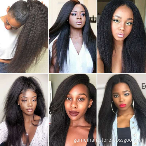 Original natural color Kinky Straight 360 Lace Frontal Wigs Virgin Hair  hd frontal100%human hair lace wig with wholesale